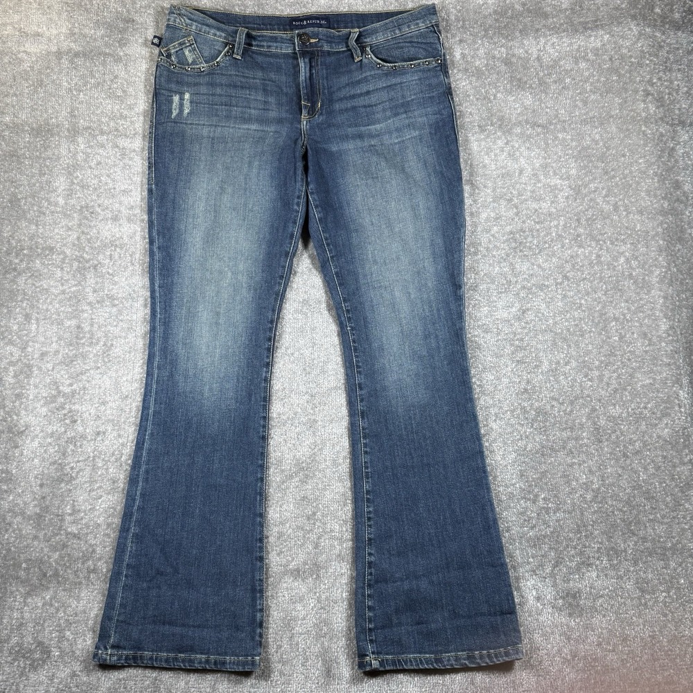 Rock &‎ Republic Jeans Women's 16M Blue Denim Kasandra Bootcut Embossed Western